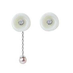 Fei Liu Russian Nephrite Diamond Pearl 14 Karat White Gold Two-Piece Earrings