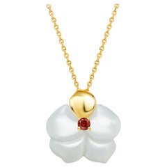 Fei Liu Russian Nephrite Orchid Garnet 14 Carat Yellow Gold Pendant Necklace