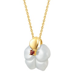 Fei Liu Russian Nephrite Orchid Garnet 14 Carat Yellow Gold Pendant Necklace