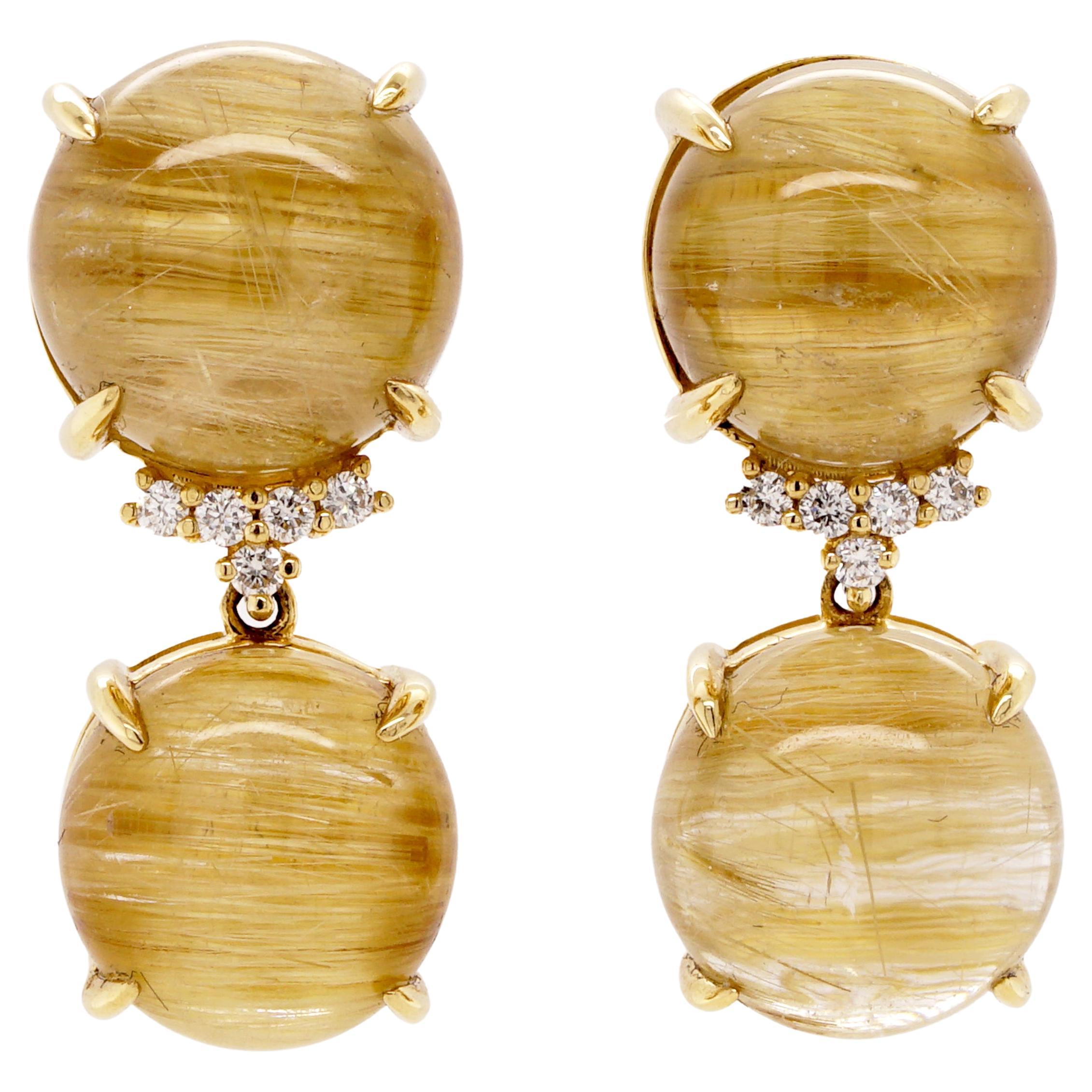 Fei Liu Boucles d'oreilles en goutte en or jaune 18 carats avec quartz rutile et diamants