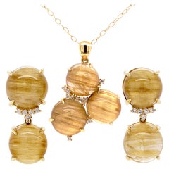 Fei Liu Rutilated Quartz Diamond 18 Karat Yellow Gold Drop Jewellery Gift Set