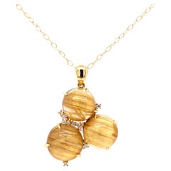 Fei Liu Rutilated Quartz Diamond 18 Karat Yellow Gold Pendant Necklace