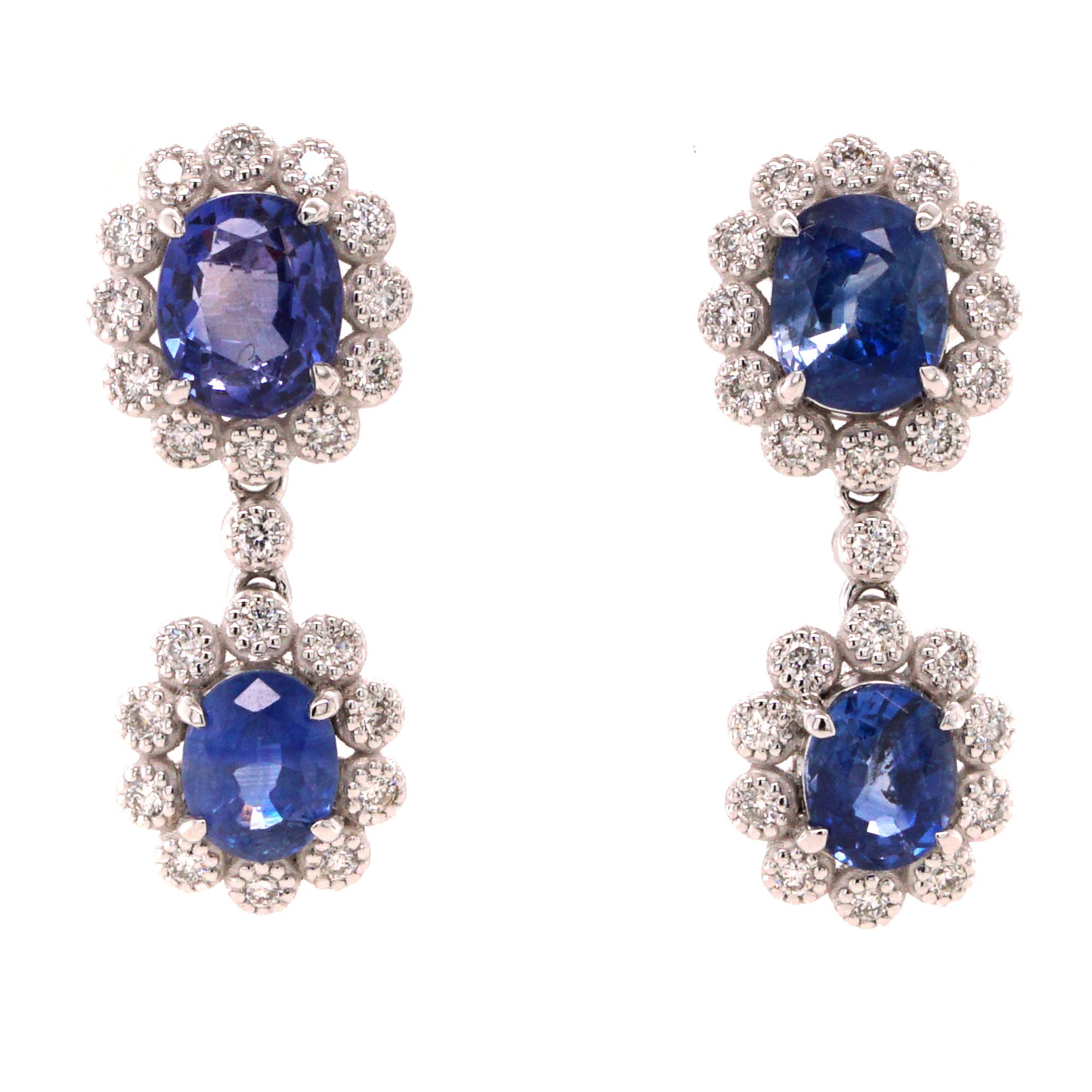 Contemporaneo Orecchini a goccia in platino con zaffiro e diamante di Fei Liu in vendita