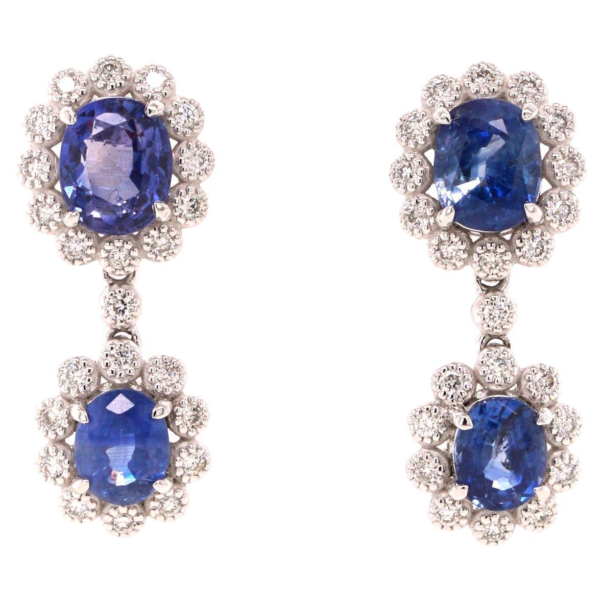 Orecchini a goccia in platino con zaffiro e diamante di Fei Liu in vendita