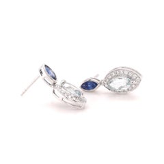 Fei Liu Pendientes Gota Pequeña Zafiro, Aguamarina y Diamante en Platino