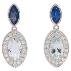 Fei Liu Pendientes Gota Pequeña Zafiro, Aguamarina y Diamante en Platino