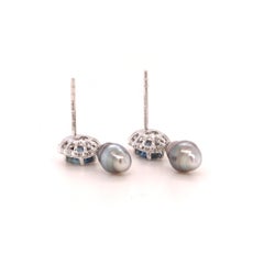 Fei Liu Pendientes Gota Pequeña Zafiro, Diamante y Perla Gris Platino