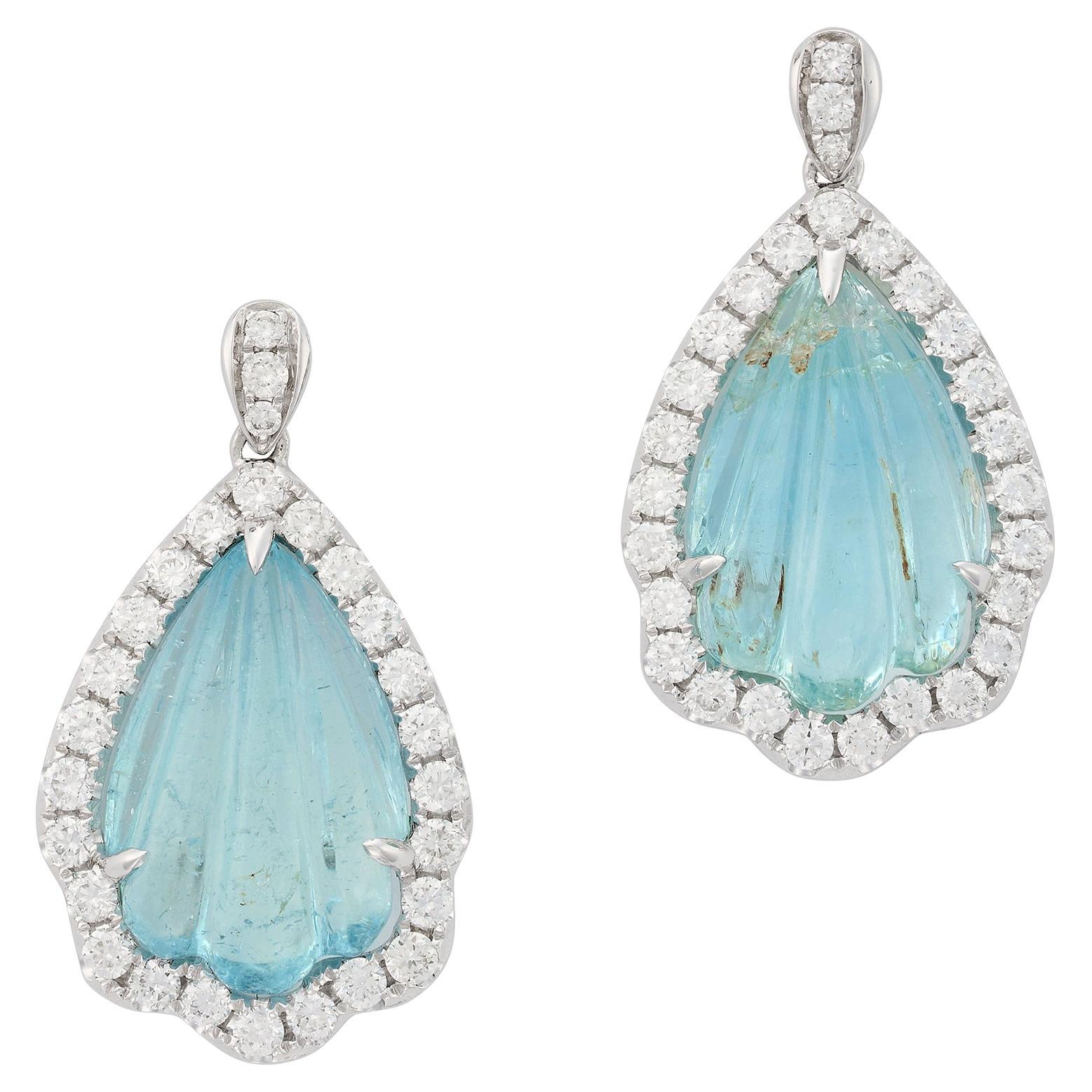Fei Liu Seashell Aquamarine and Diamond Platinum Drop Earrings