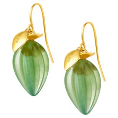 Fei Liu Serpentine Jade 18 Karat Gold Plated Sterling Silver Drop Earrings