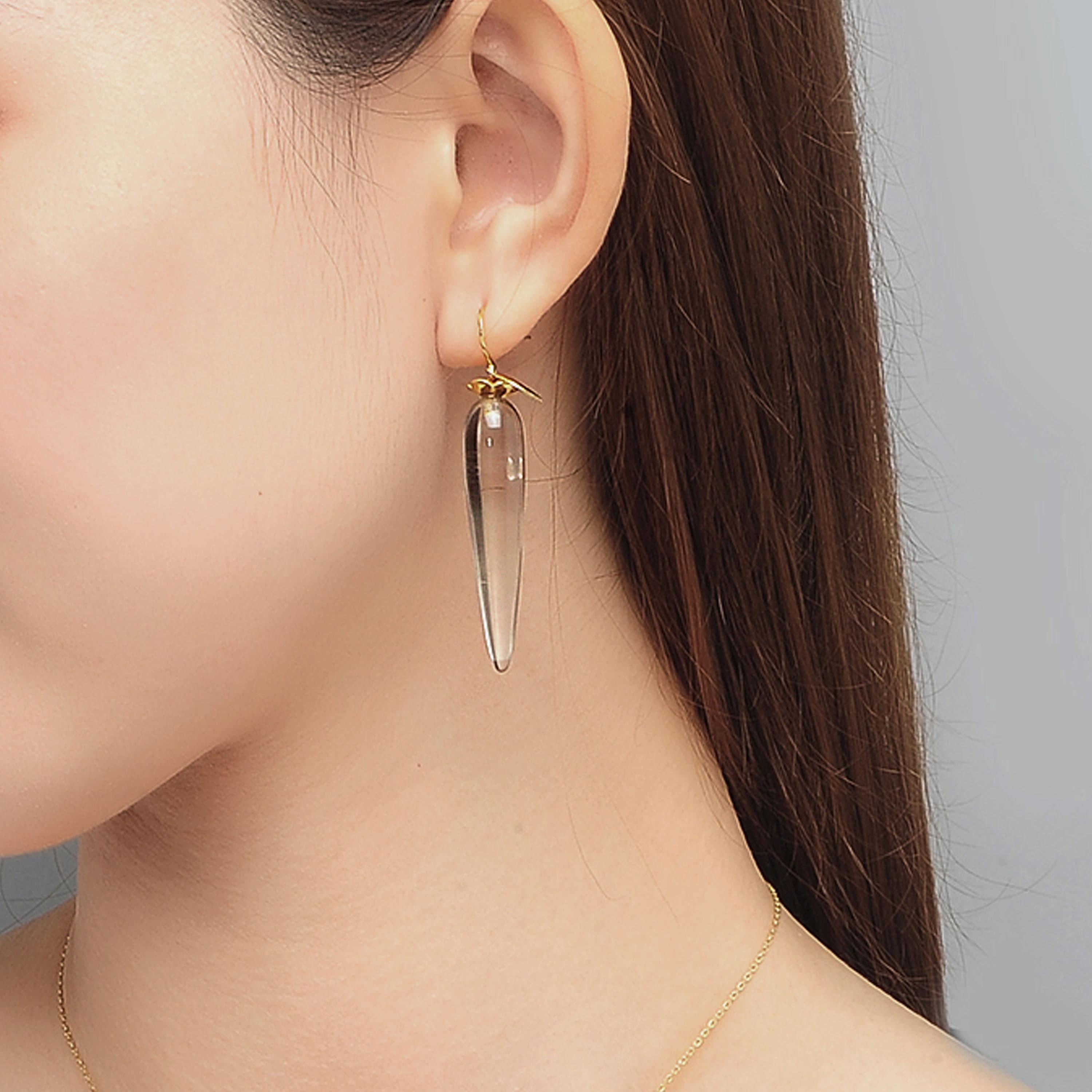 Contemporary Fei Liu Smoky Quartz 18 Karat Gold Plated Sterling Silver Leaf Drop Earrings