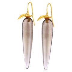 Fei Liu Smoky Quartz 18 Karat Gold Plated Sterling Silver Leaf Drop Earrings