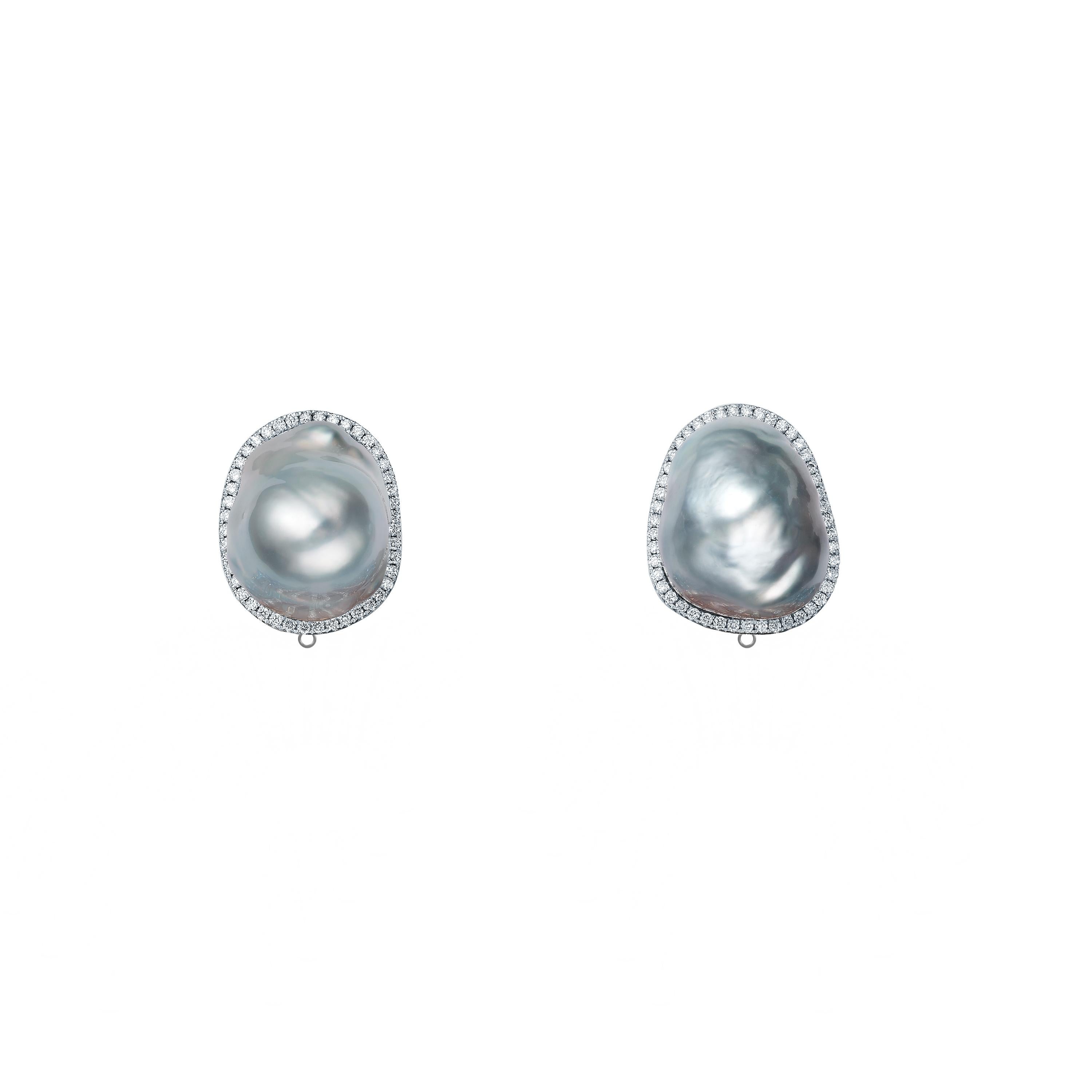 Contemporary Fei Liu South Sea Pearl Diamond Topaz Two-Tone 18K Gold Stud Chandelier Earrings