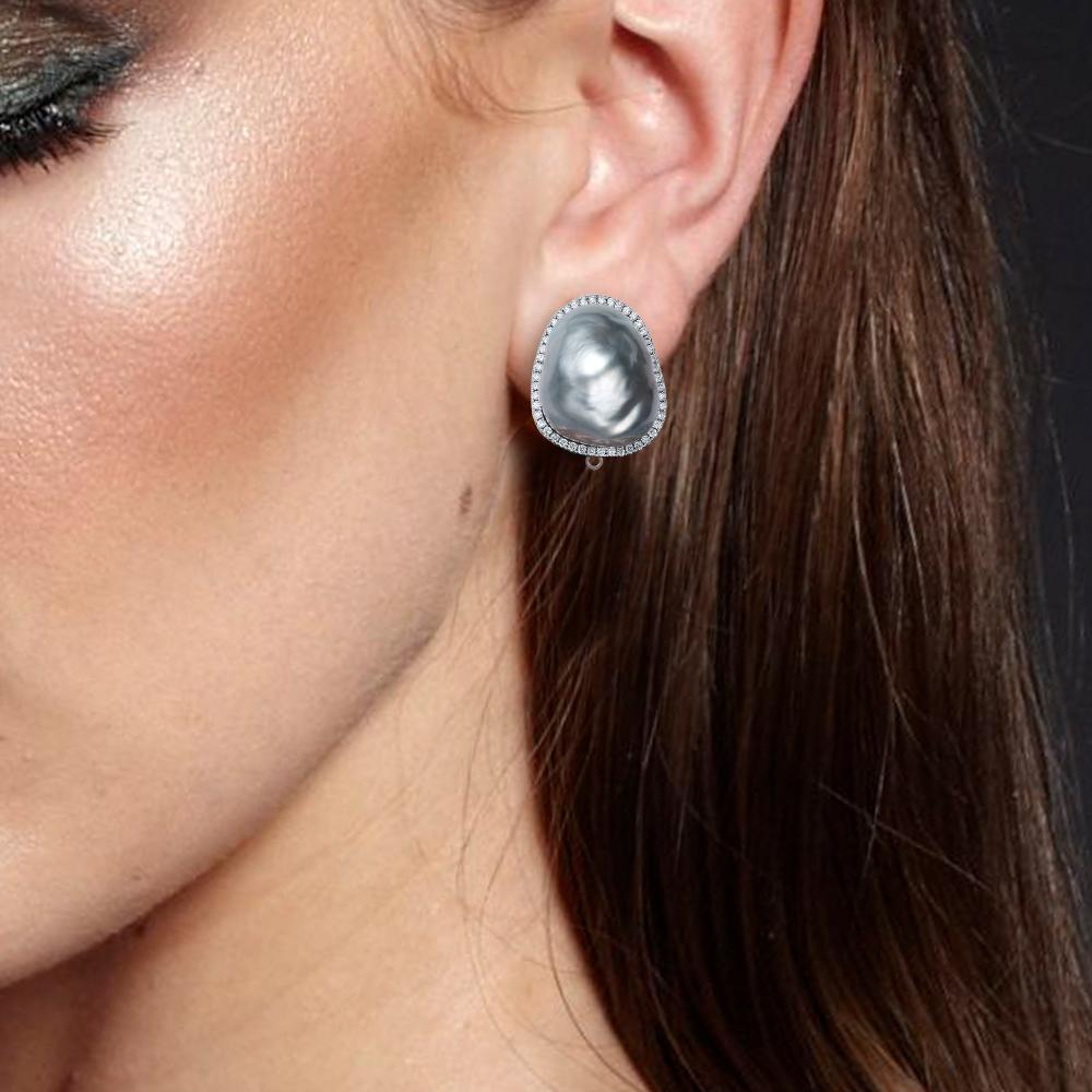 Mixed Cut South Sea Pearl, Dia and Topaz 18K Gold Multiway Earrings - Stud / Chandelier For Sale