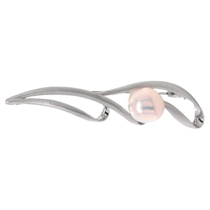 Fei Liu South Sea Pearl Sterling Silver Modern Vintage Style Brooch Pendant Neck For Sale