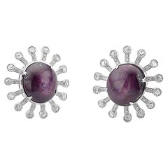 Fei Liu Star Ruby and Diamond Platinum Cluster Earrings