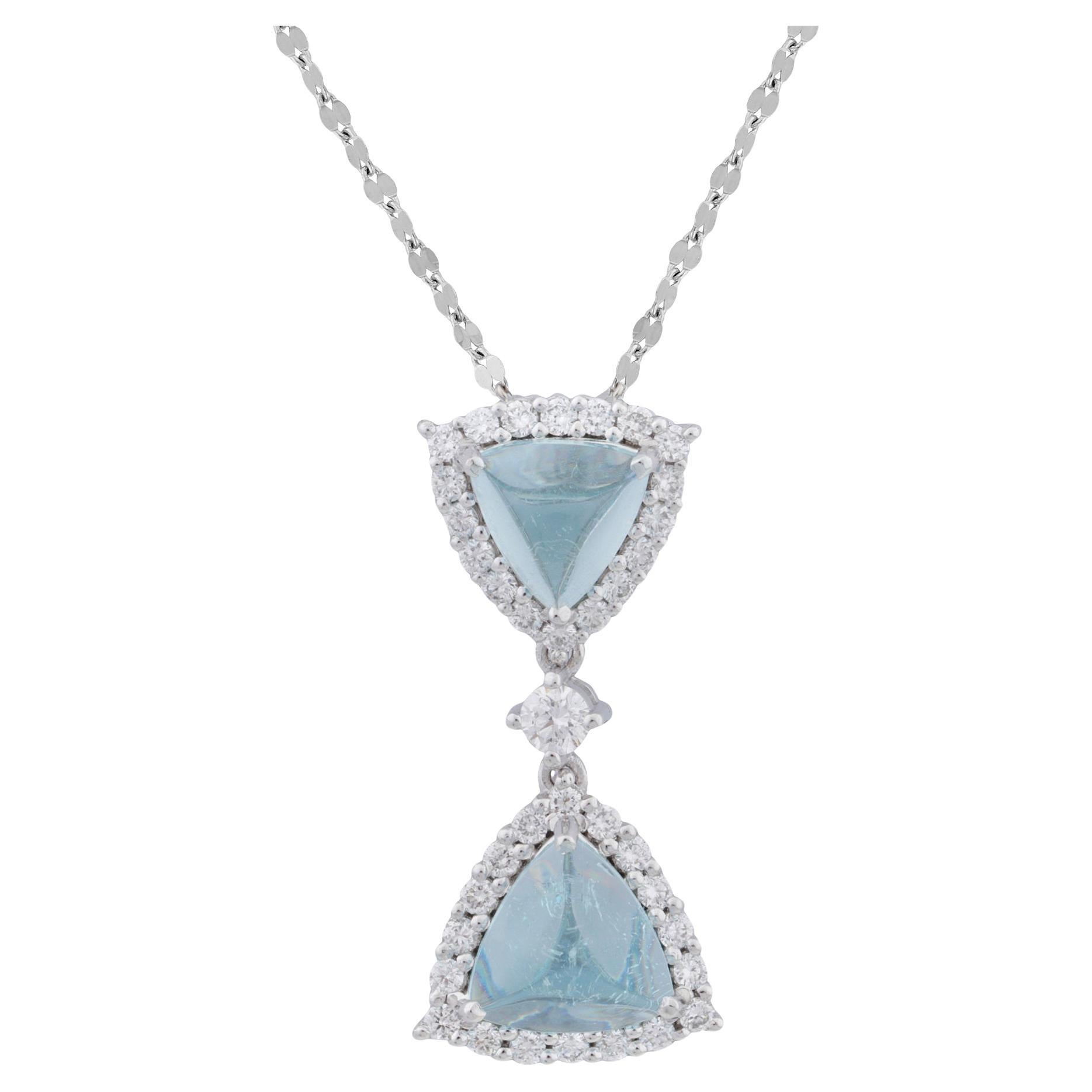 Fei Liu Sugarloaf Aquamarine and Diamond Platinum Pendant For Sale