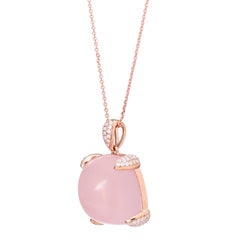 Fei Liu Sugarloaf Rose Quartz Diamond 18ct Rose Gold Pendant Necklace