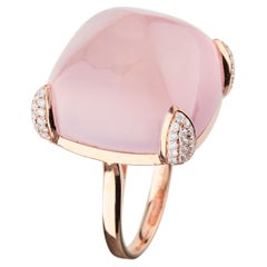 Fei Liu Sugarloaf Rose Quartz Diamond 18 Karat Rose Gold Cocktail Ring