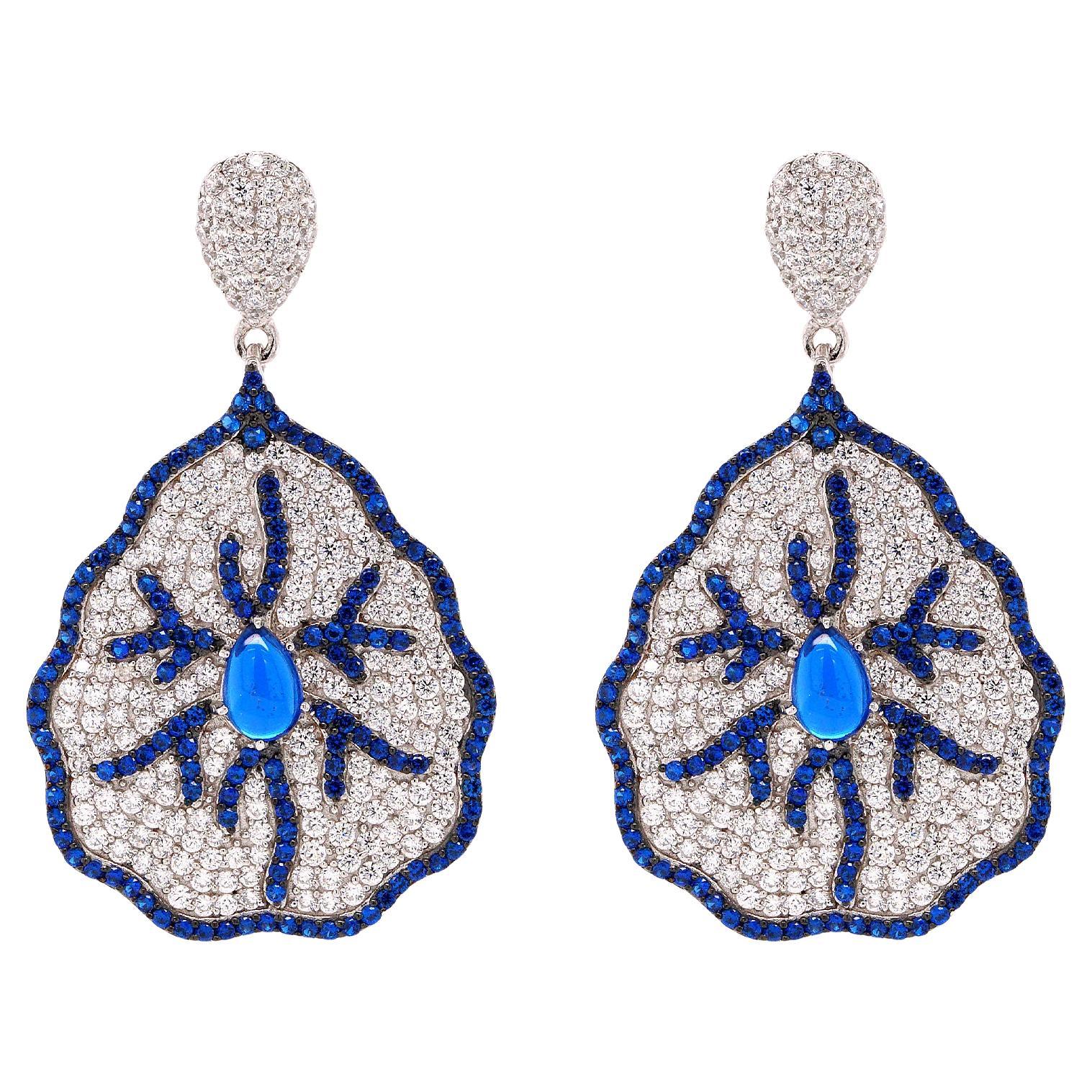 Fei Liu Orecchino a goccia in argento sterling con zaffiro sintetico, CZ blu e bianco in vendita