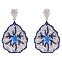 Fei Liu Orecchino a goccia in argento sterling con zaffiro sintetico, CZ blu e bianco