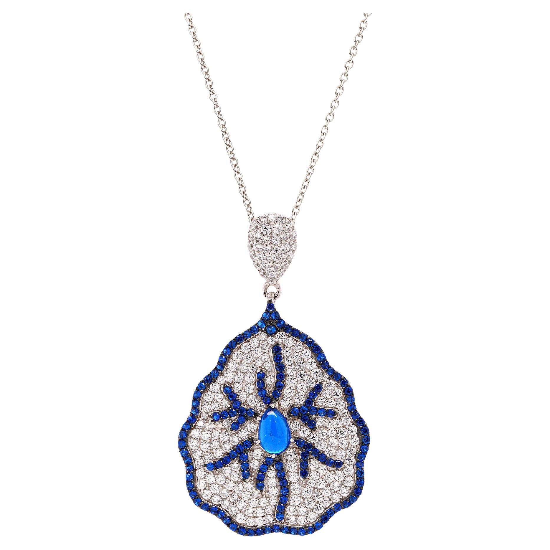 Collier Fei Liu en argent sterling avec pendentif feuille en saphir synthétique, CZ bleu et blanc en vente