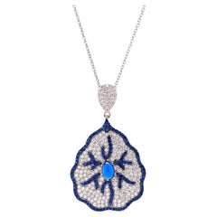 Fei Liu Zafiro Sintético, Azul y Blanco CZ Plata de Ley Colgante Hoja Cuello