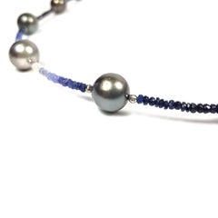 Fei liu Tahitian Pearl Blue Sapphire Silver Beaded Necklace