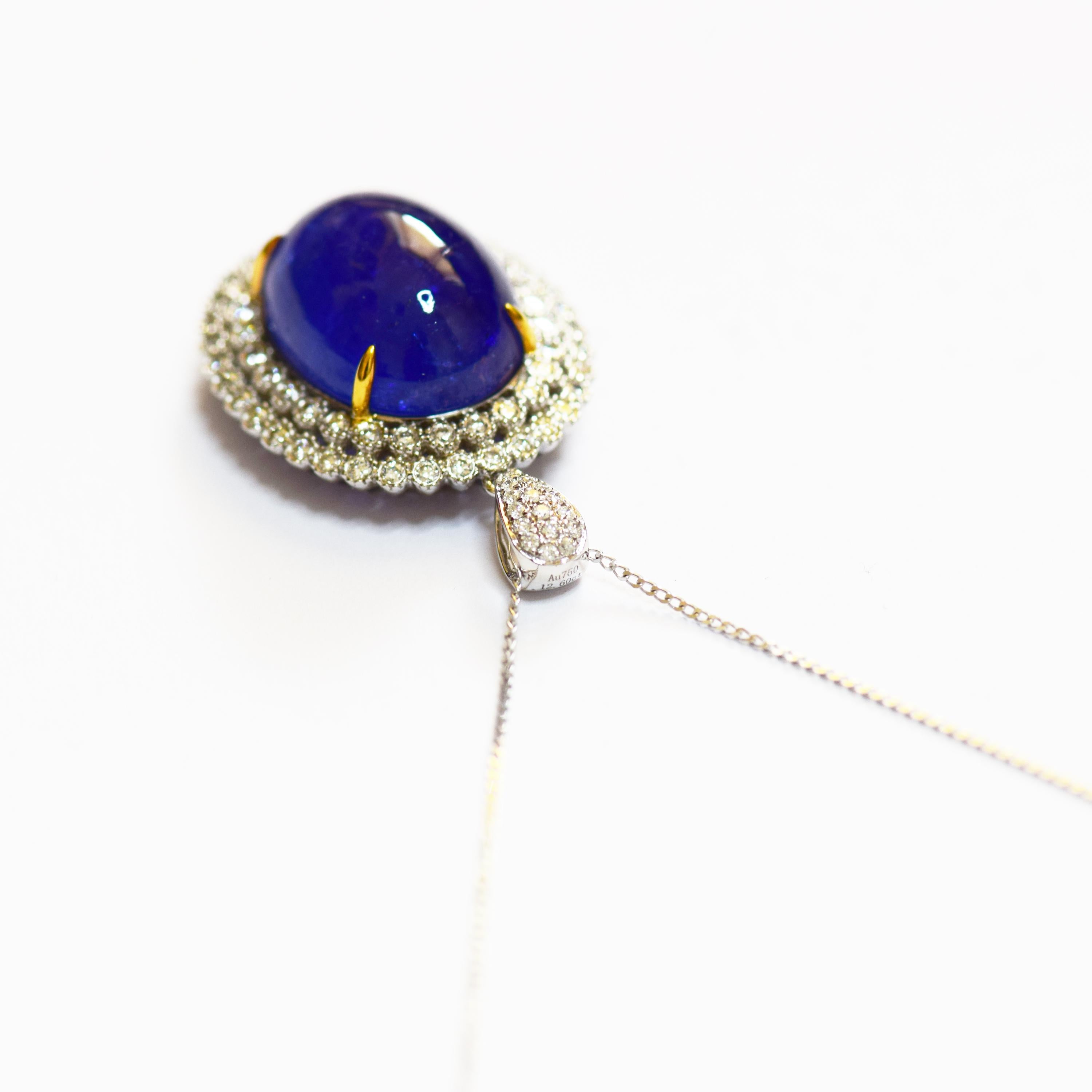 Contemporary Fei Liu Tanzanite Diamond 18 Karat White Gold Pendant Necklace