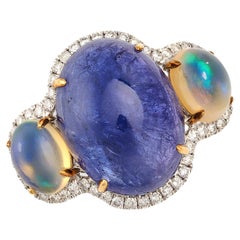 Fei Liu Tanzanite Opal Diamond 18 Karat White Gold Trilogy Ring
