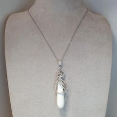Fei Liu Teardrop White Agate Cubic Zirconia Swirl Pendant