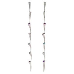 Fei Liu Pendientes Largos de Gota de Topacio, Amatista y Diamante en Oro de 18 K con Textura Amanecer