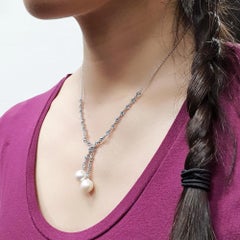 Fei Liu Topaz Diamond Pearl 18 Karat White Gold Half-Eternity Necklace