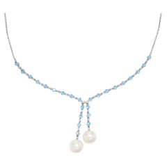 Fei Liu Collar de media eternidad de oro blanco de 18 quilates con topacio, diamante y perla