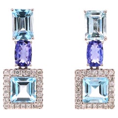 Fei Liu Topaz, Tanzanite and Diamond Platinum Drop Earrings
