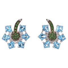 Fei Liu Orecchini a fiore con tsavorite, diamante e topazio in oro bianco 18 carati