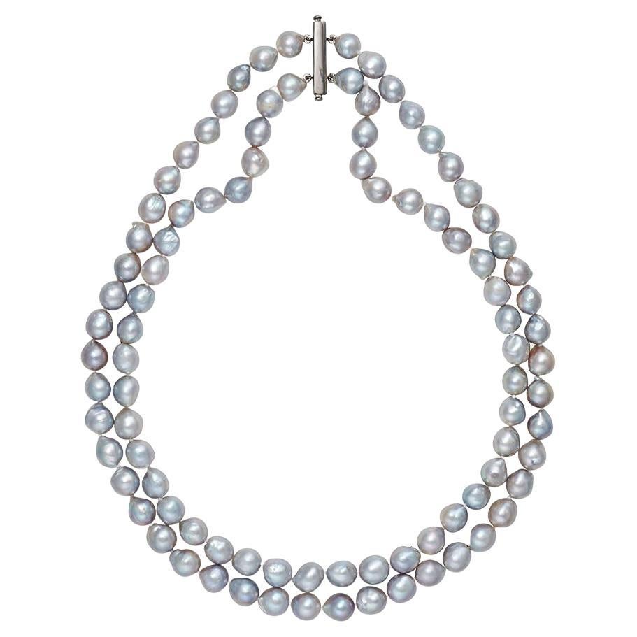 Fei Liu Two Strand Grey Pearl Necklace -  16 Inches For Sale