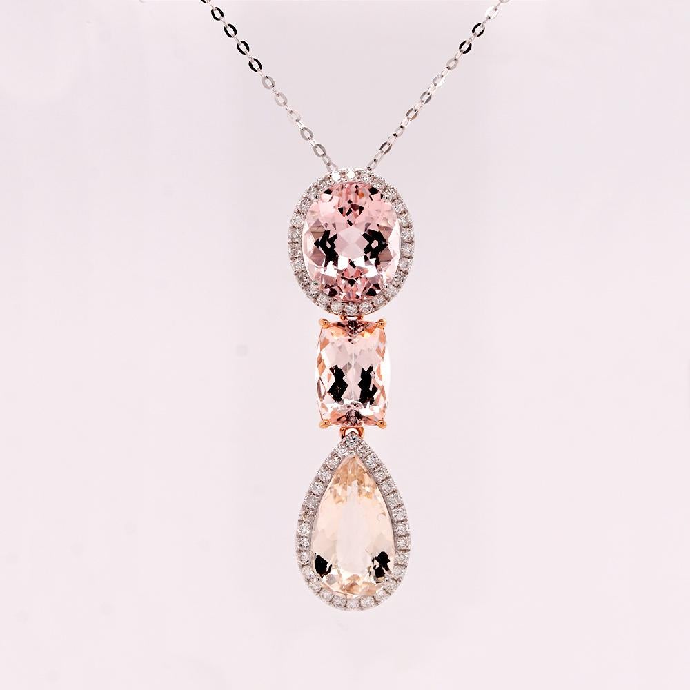 Contemporary Fei Liu Vari-Hue Morganite and Diamond 18 Karat Gold Pendant Necklace For Sale