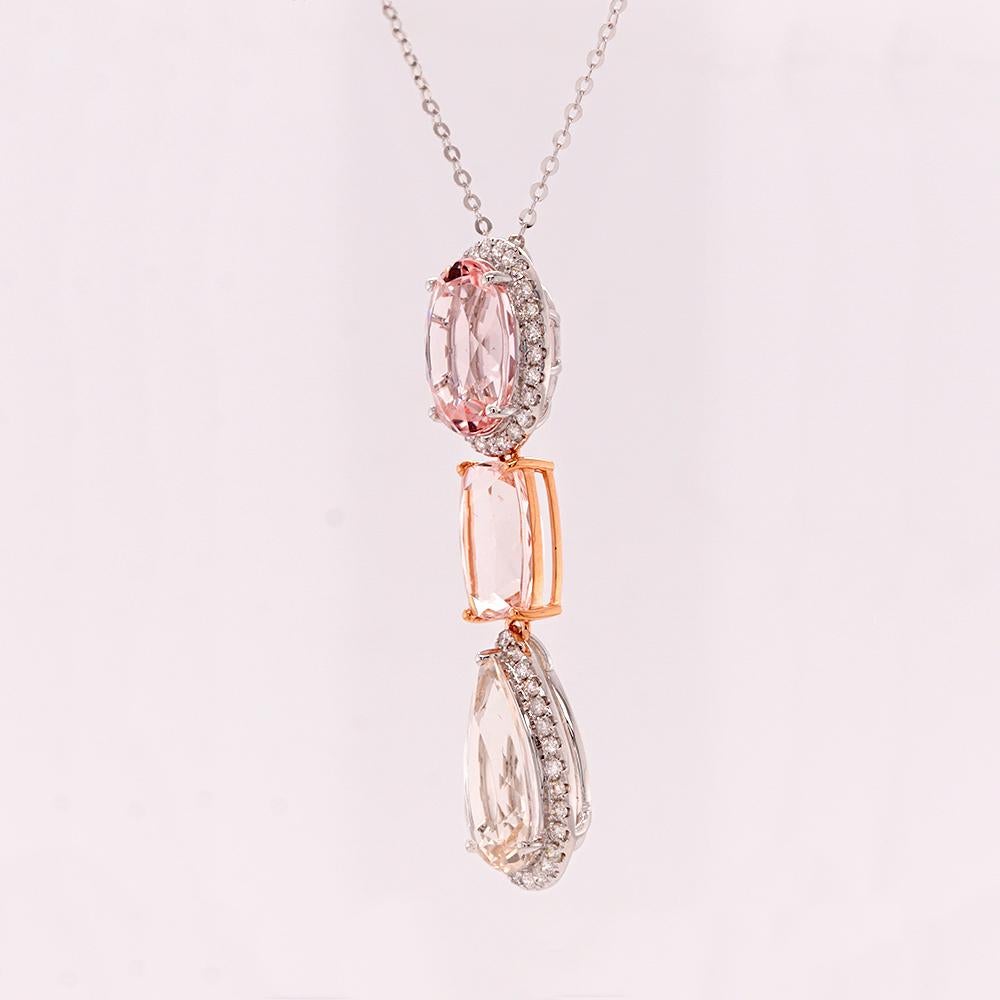 Mixed Cut Fei Liu Vari-Hue Morganite and Diamond 18 Karat Gold Pendant Necklace For Sale