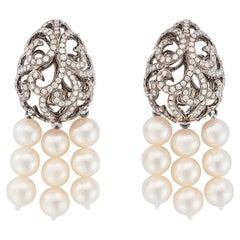 Fei Liu Whispering Diamond and Pearl 18ct Black Gold Tassel Earrings