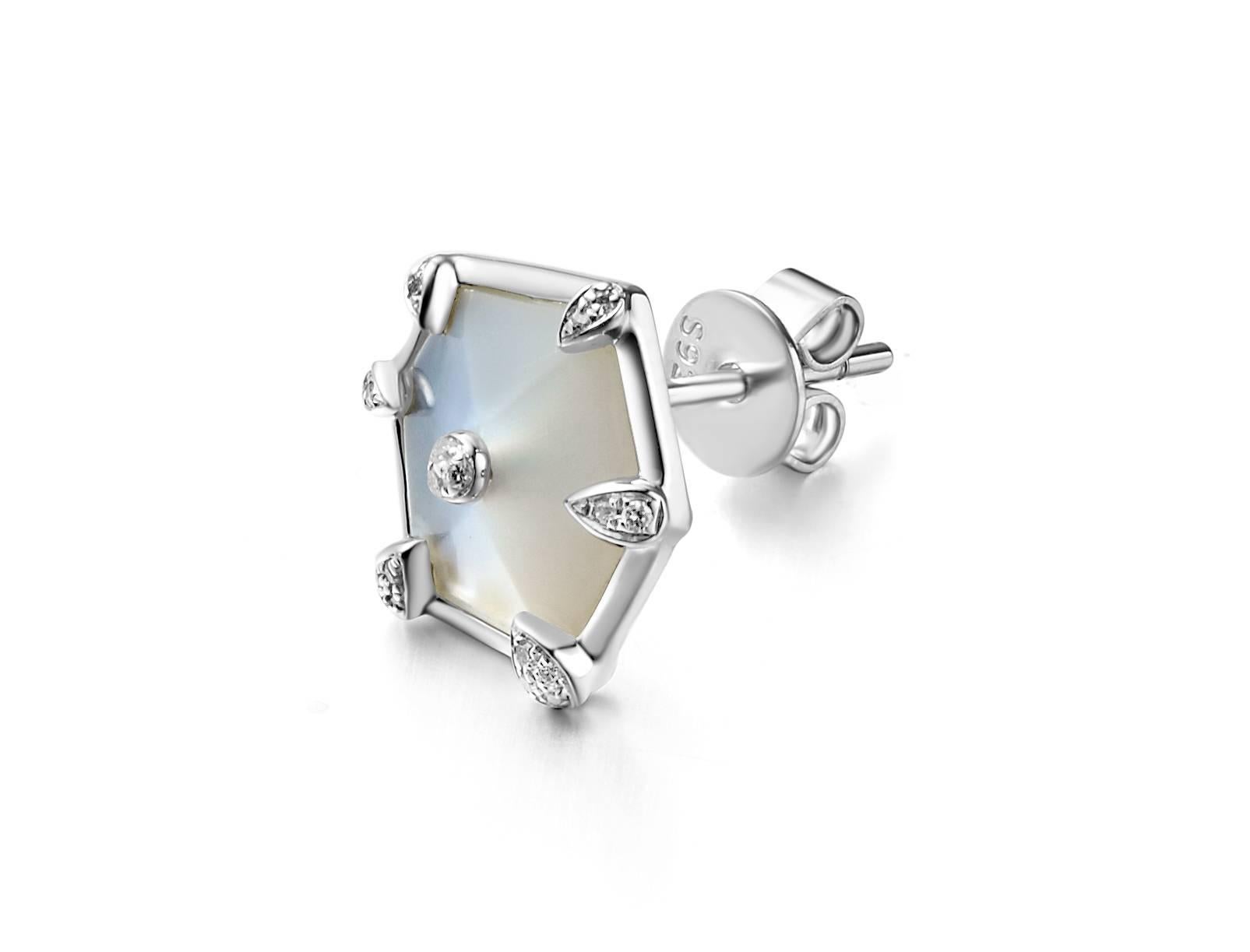 Fei Liu Fine Jewellery's 2018 spring collection sleek and geometric lines are epitomised across the Nova Collection. The beautiful asymmetry in this stud earrings are perfect for that contemporary look. Set with the iridescent mother of pearl and