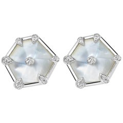 Fei Liu White Gold Hexagon Shape Stud Earrings with Diamonds, Mother-of-Pearl