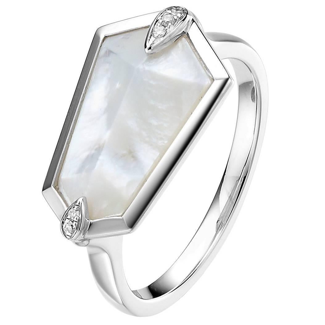 Fei Liu Mother of Pearl Diamond 18 Karat White Gold Fashion Kite Ring