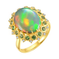 Fei Lliu Boulder Opal Demantoid Garnet 18 Karat Yellow Gold Ring