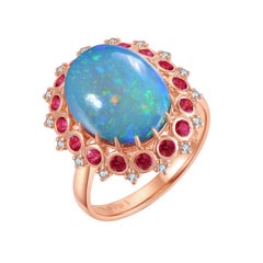 Fei Liu Boulder Opal Ruby Diamond 18 Karat Rose Gold Cluster Ring