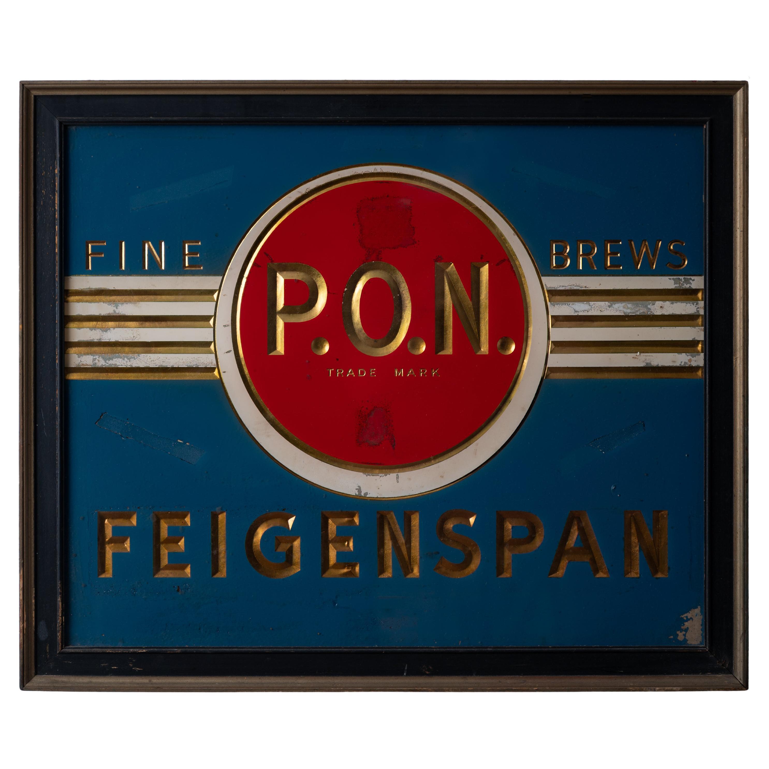 Feigenspan Pride of Newark P.O.N. Bier-Werbeschild, 1930er Jahre im Angebot