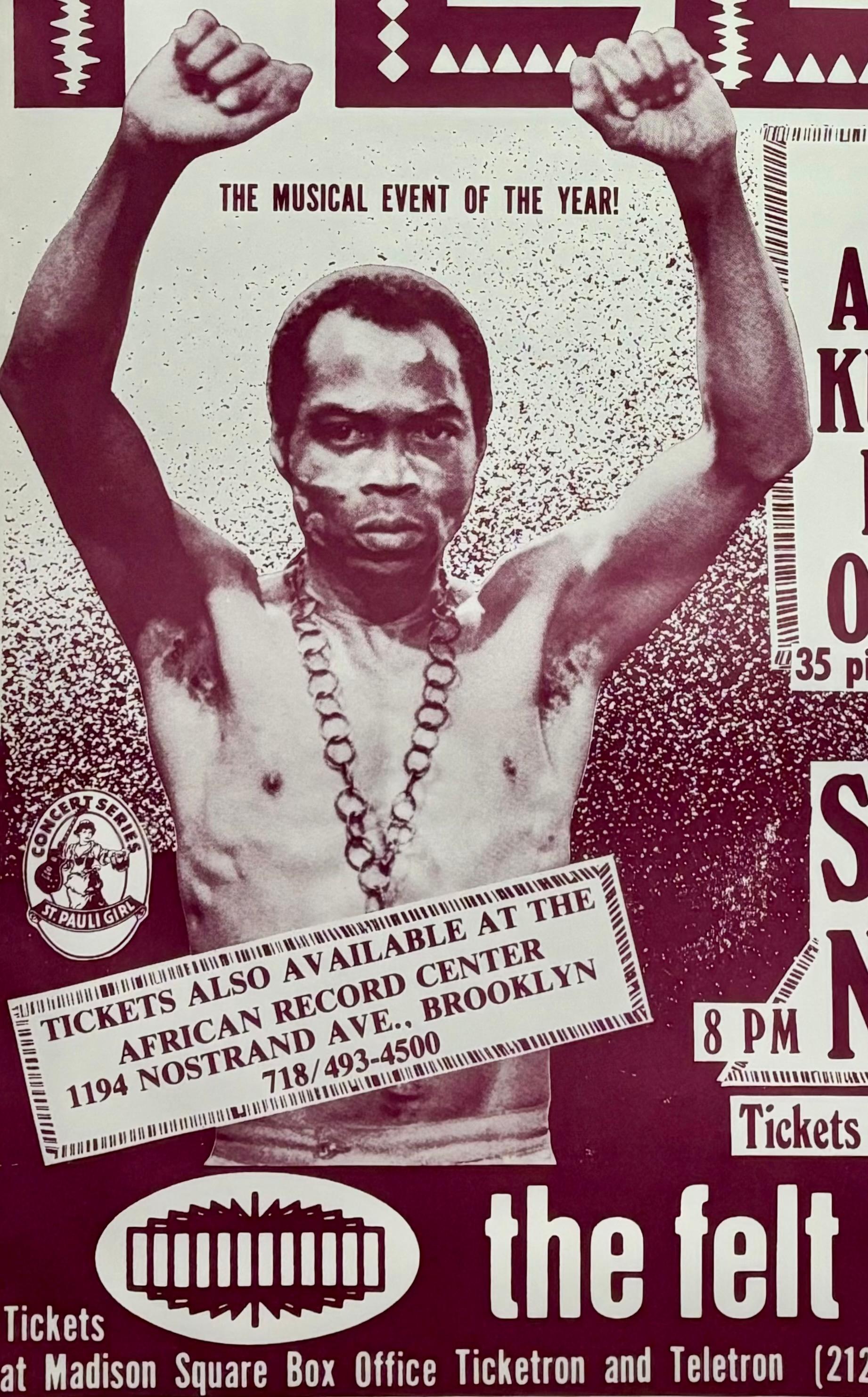 Affiche de concert Fela Kuti New York 1986 ( Fela Kuti New York 1986) État moyen - En vente à Brooklyn, NY