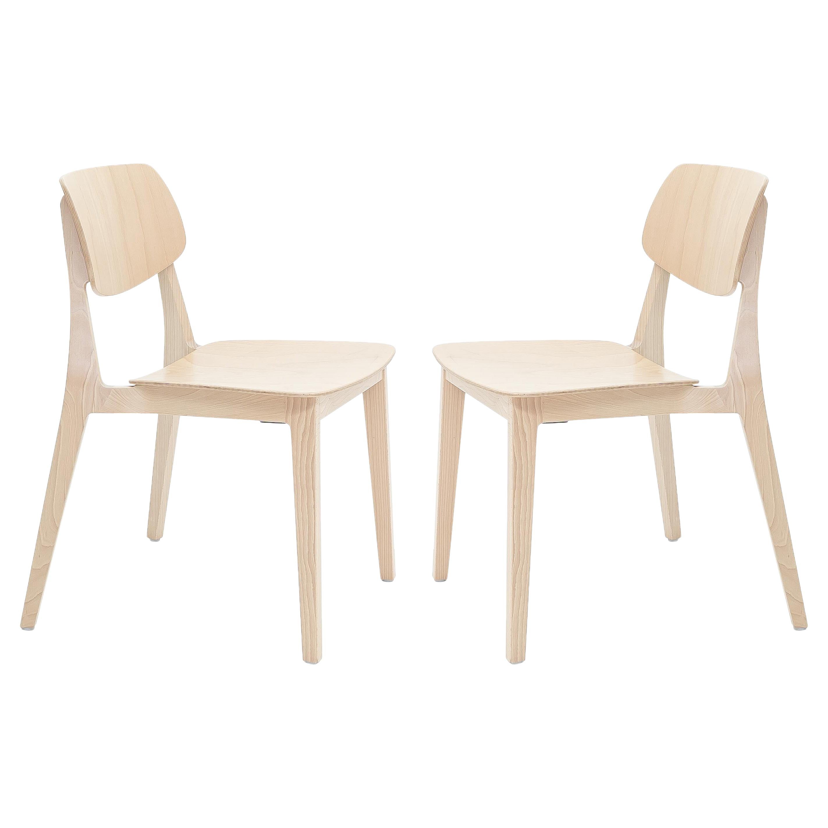 Felber C14 Beech Wood Chairs by Dietiker, Exchangeable Back and Seat, Set of 2