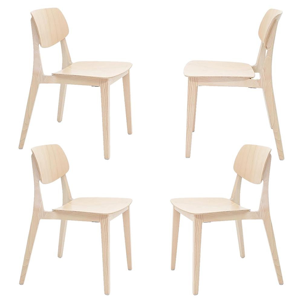 Felber C14 Beech wood Chairs by Dietiker, Exchangeable Back and Seat, Set of 4