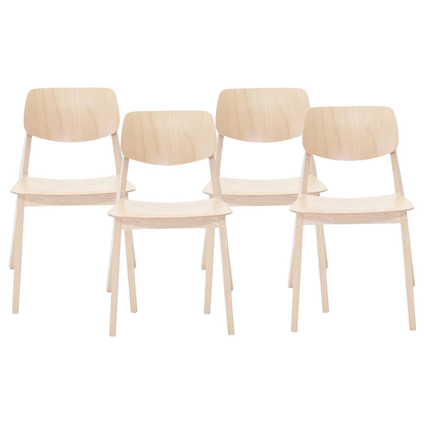 Felber C14 Wood Chairs by Dietiker, Exchangeable Back and Seat, Set of 4