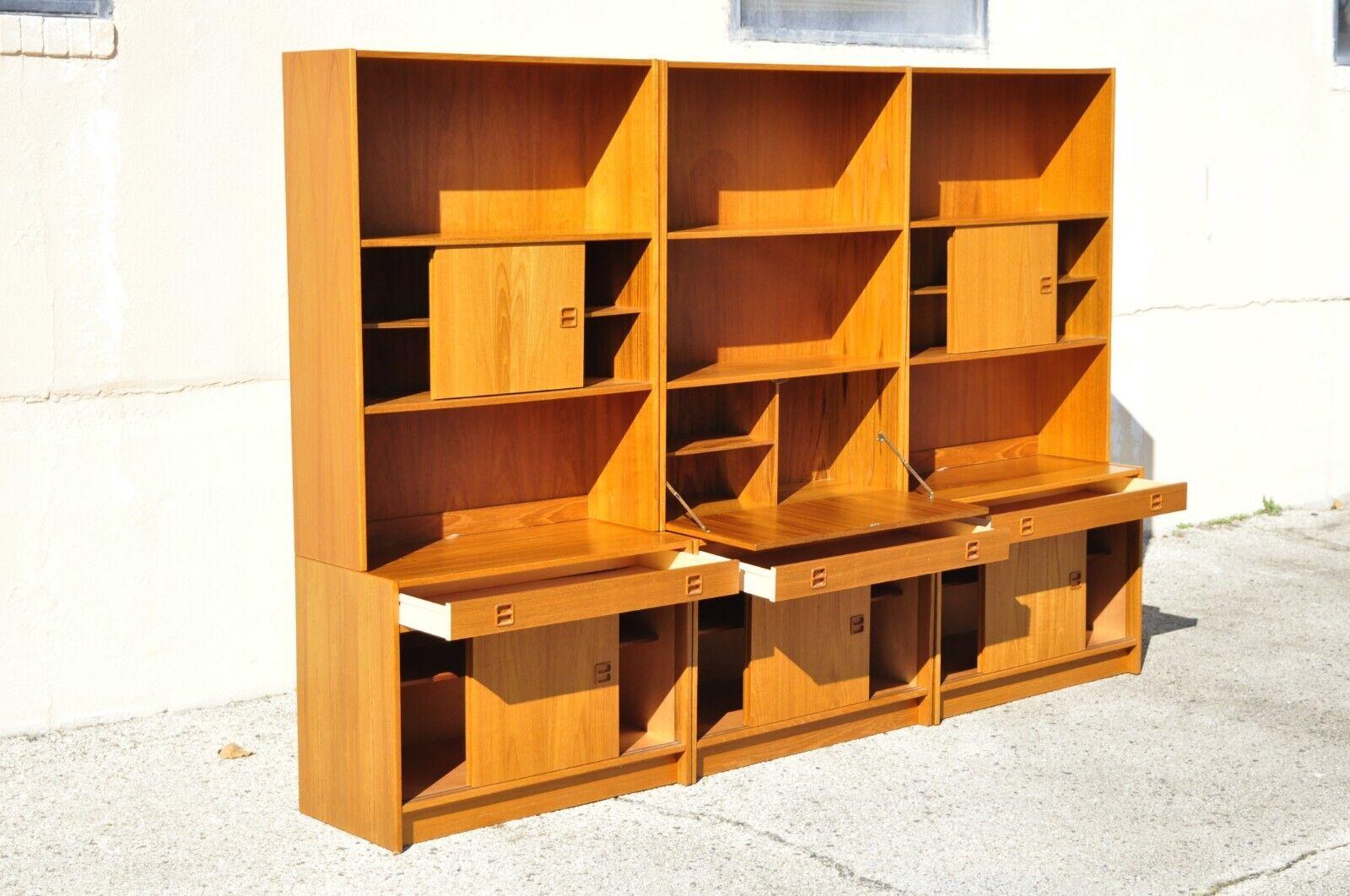 Mid-Century Modern Feldballes Mobelfabrik Danish Modern Teak Wall Unit Bookcase Desk Cabinet